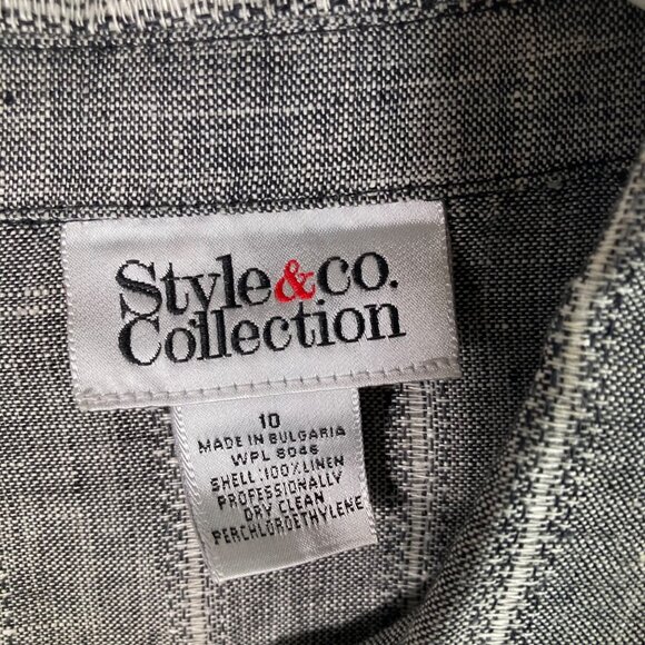 Womens Style & Co Collection Linen Button Shirt Gray Black White 10 Long Sleeve - Picture 7 of 8